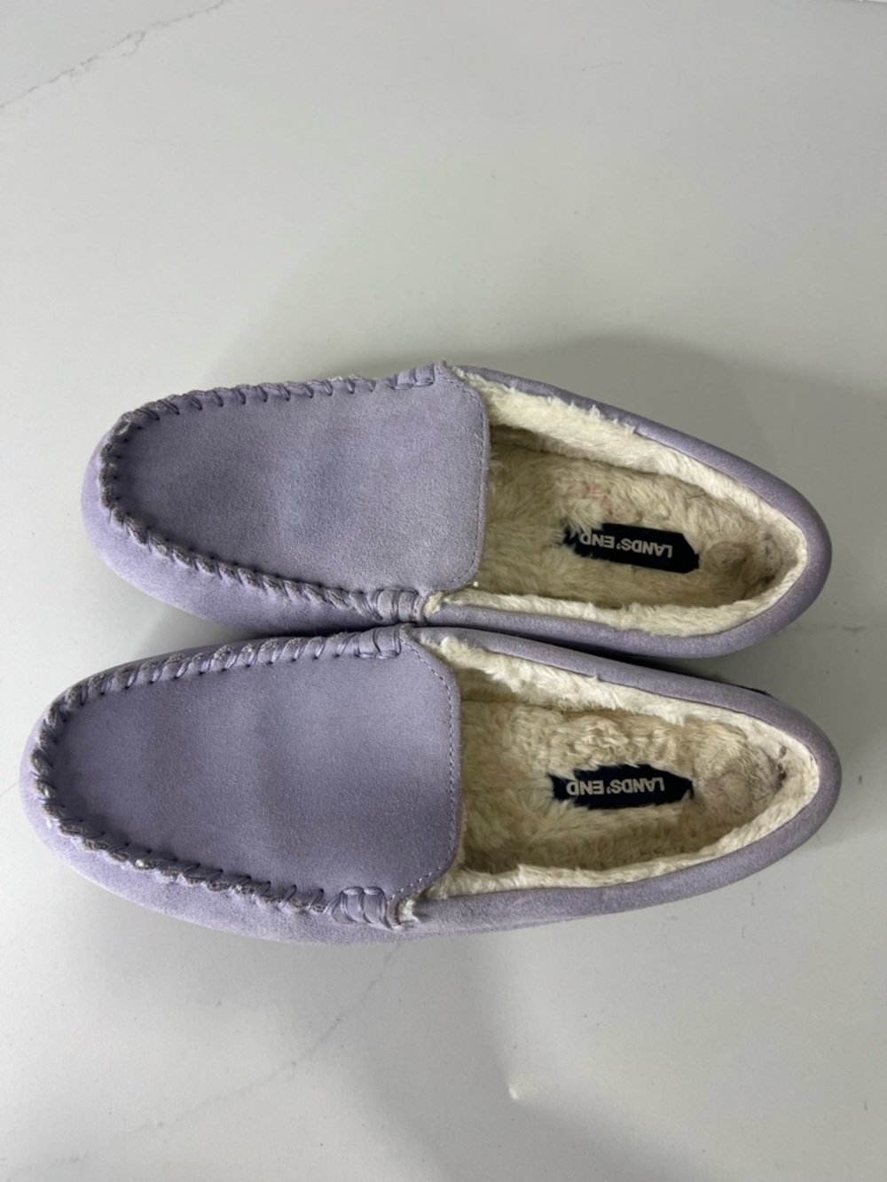 Lands End Lavender Suede Shearling Moccasin Slippers size 8 - Picture 6 of 9